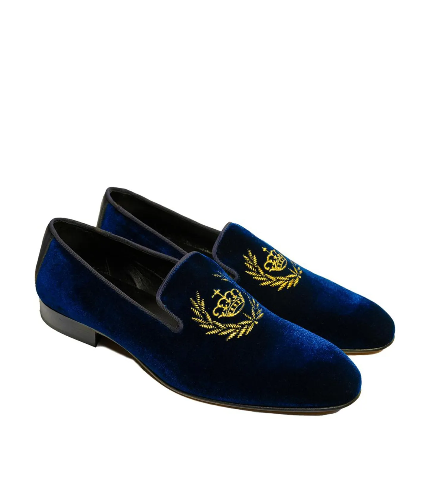 Andrea Nobile -  Navy Blue Suede Loafers with Crown Embroidery