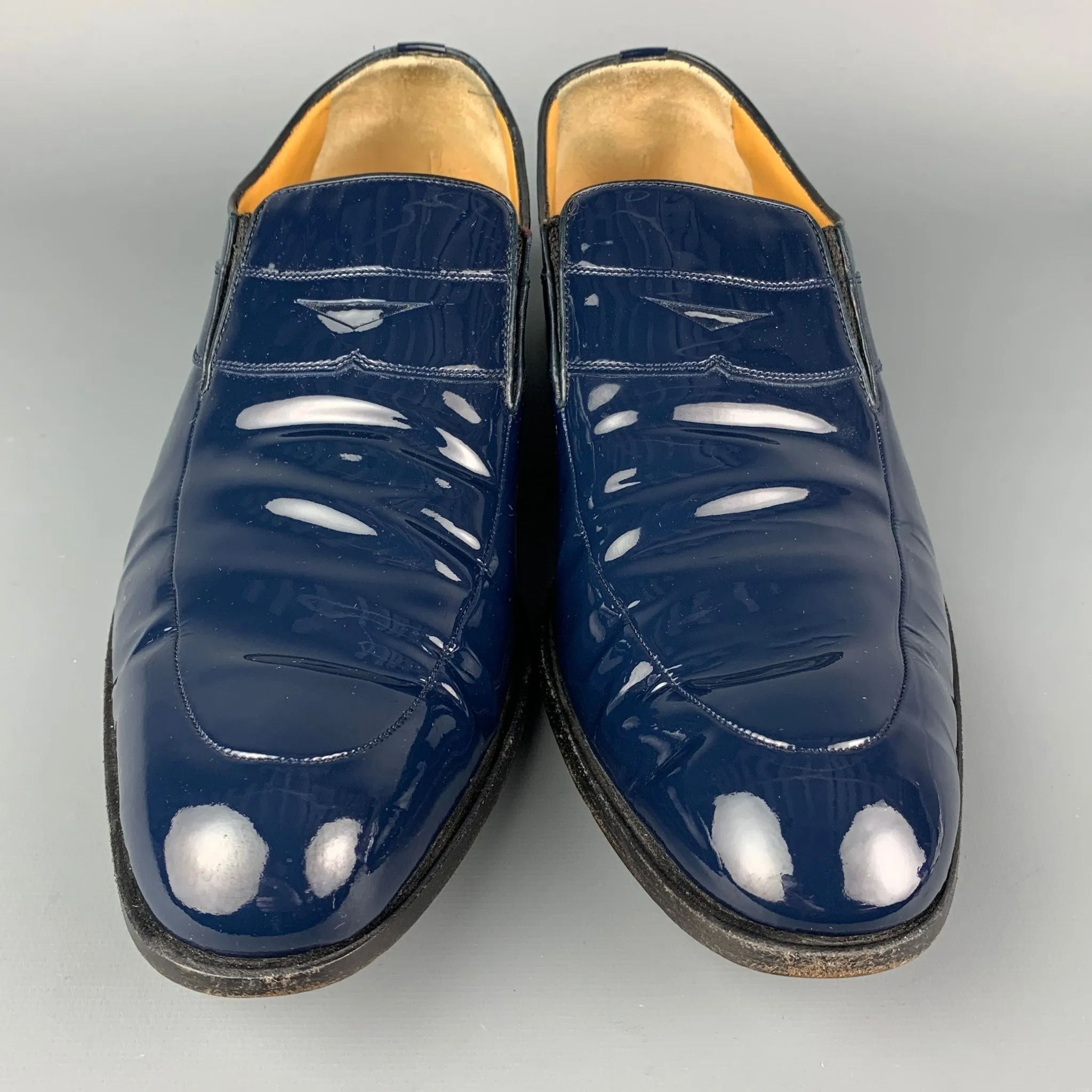 A.TESTONI Size 9 Navy Patent Leather Penny Loafers