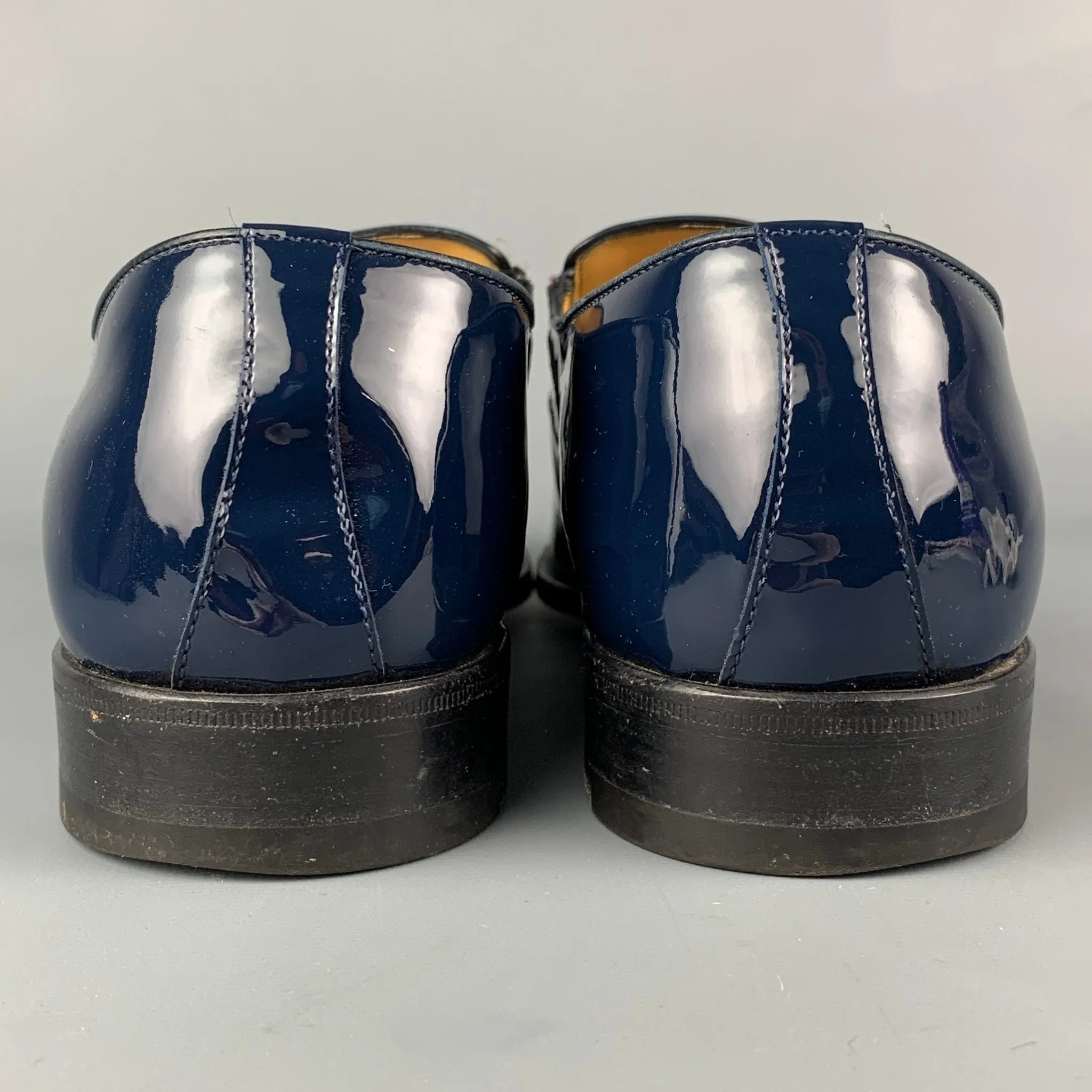 A.TESTONI Size 9 Navy Patent Leather Penny Loafers