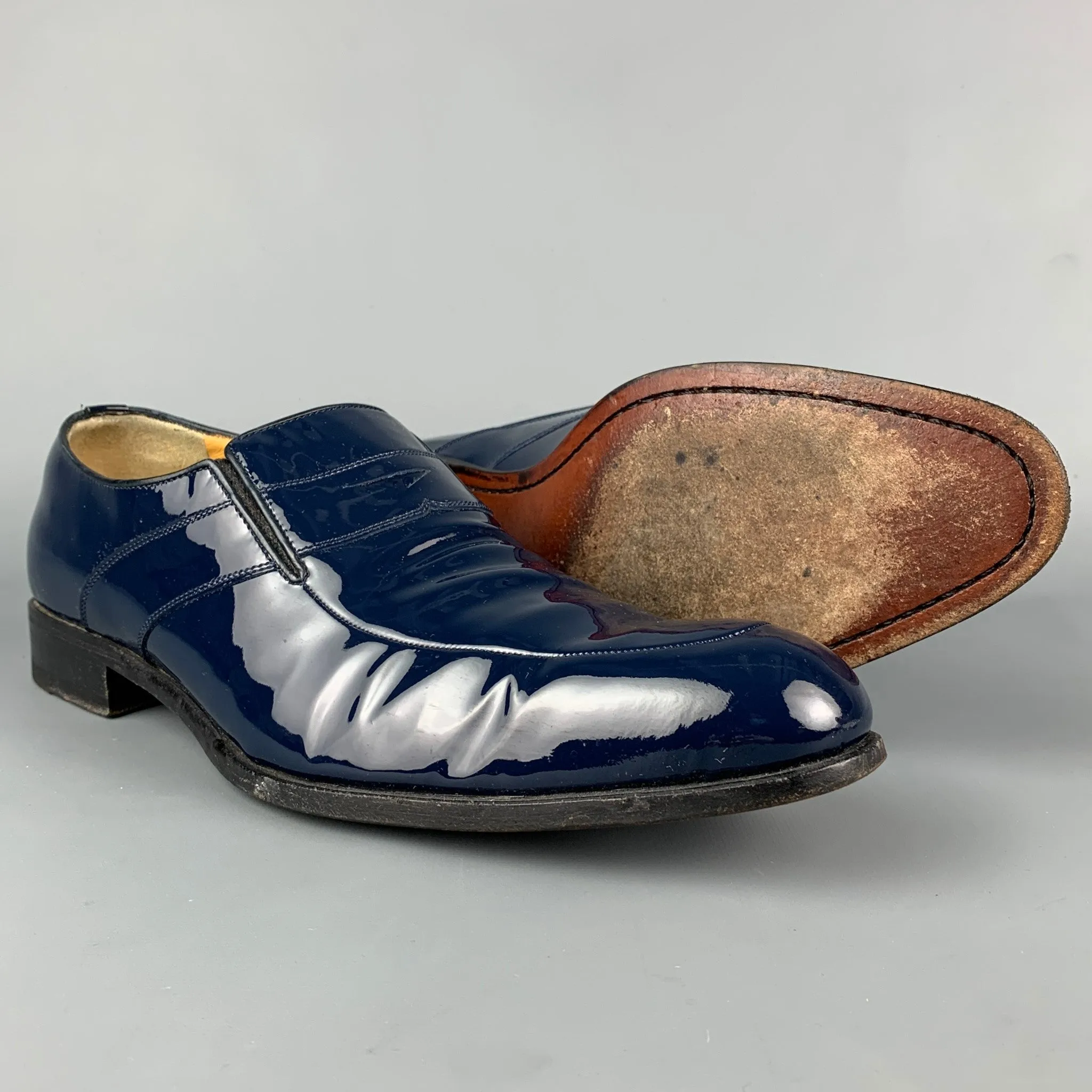 A.TESTONI Size 9 Navy Patent Leather Penny Loafers
