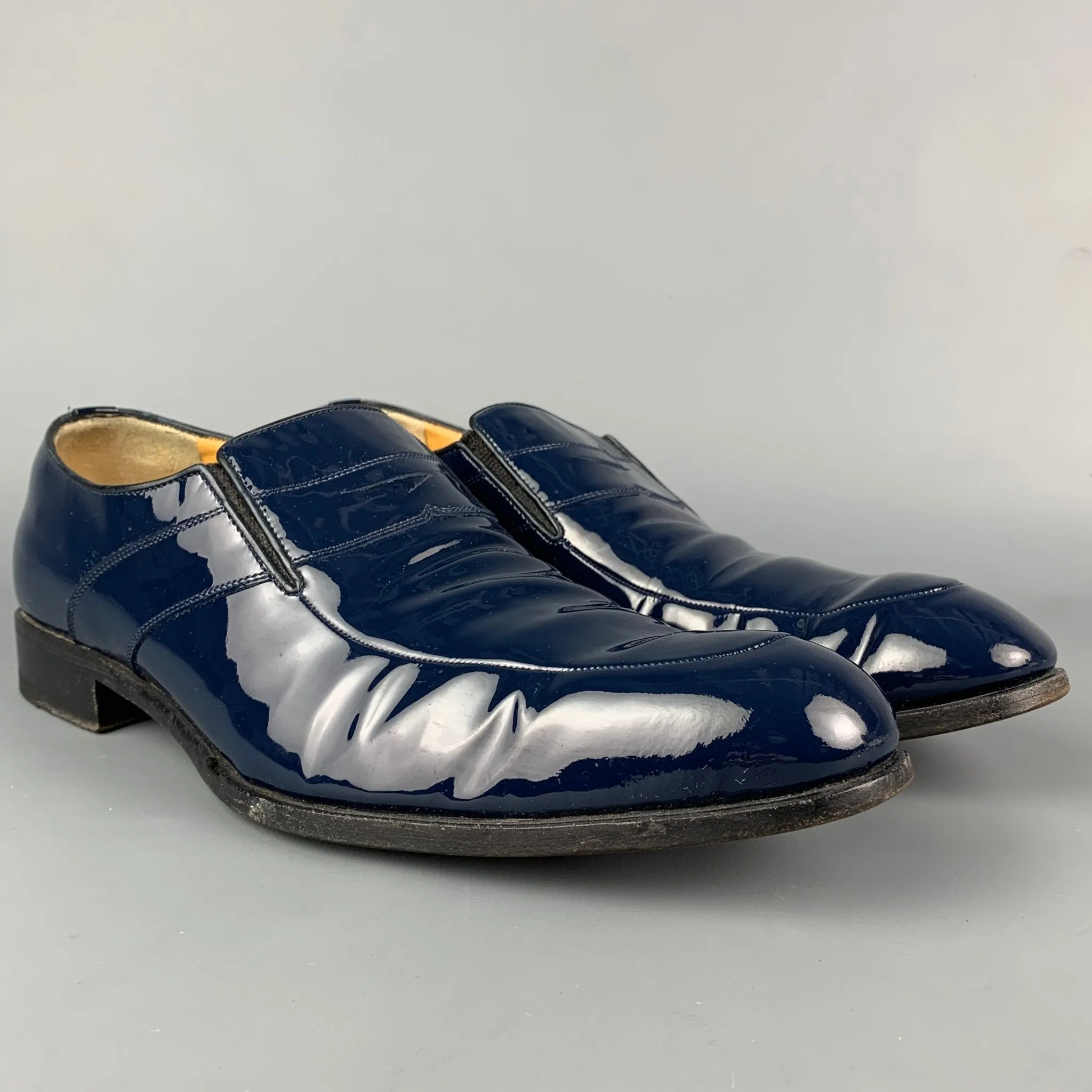 A.TESTONI Size 9 Navy Patent Leather Penny Loafers