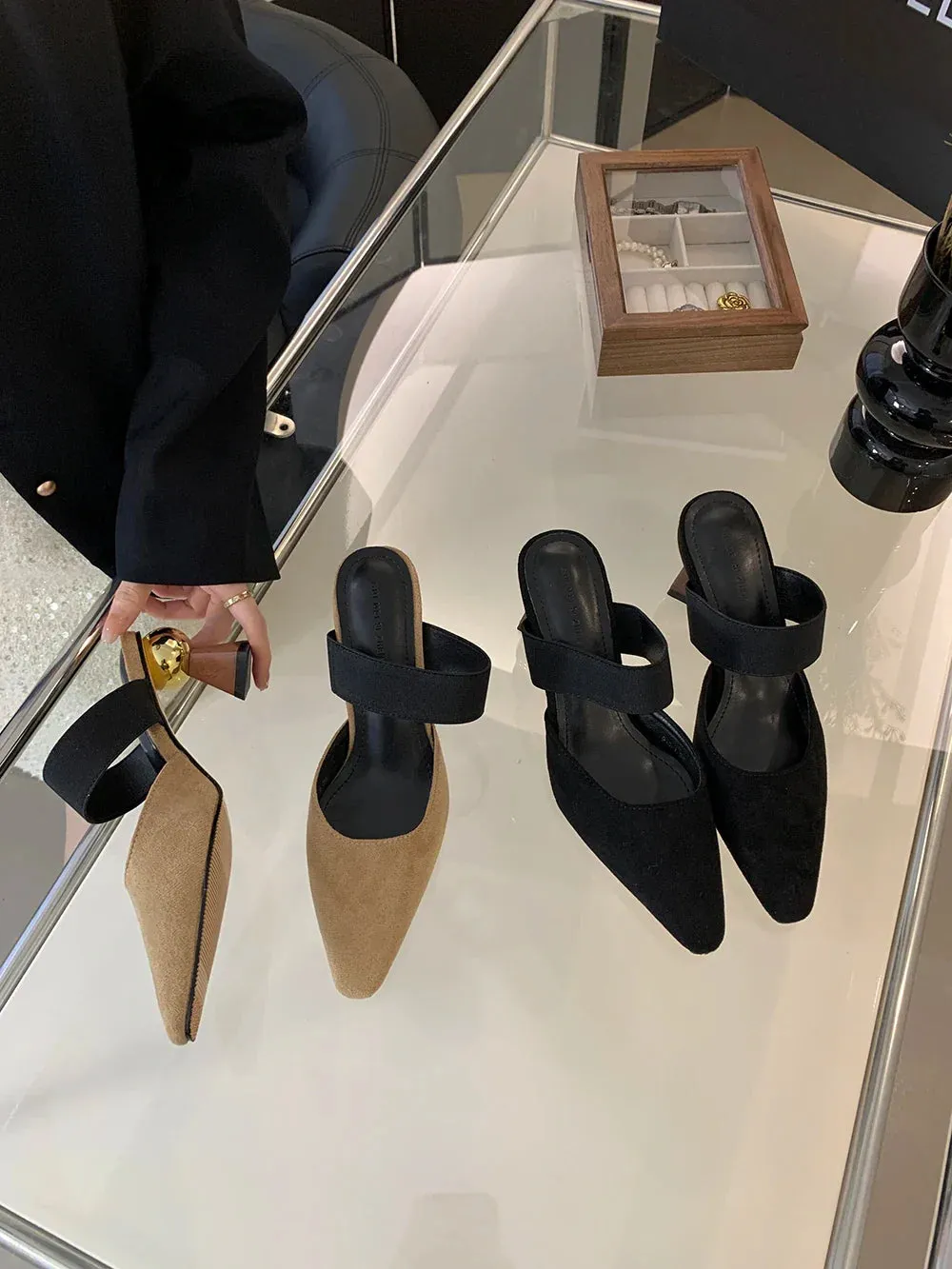 binfenxie  - Round Toe Women Loafers Slides Slippers Black Beige Dress Shoes Sexy Party Pumps Slip On Summer Outside Mules High Heels 35-39