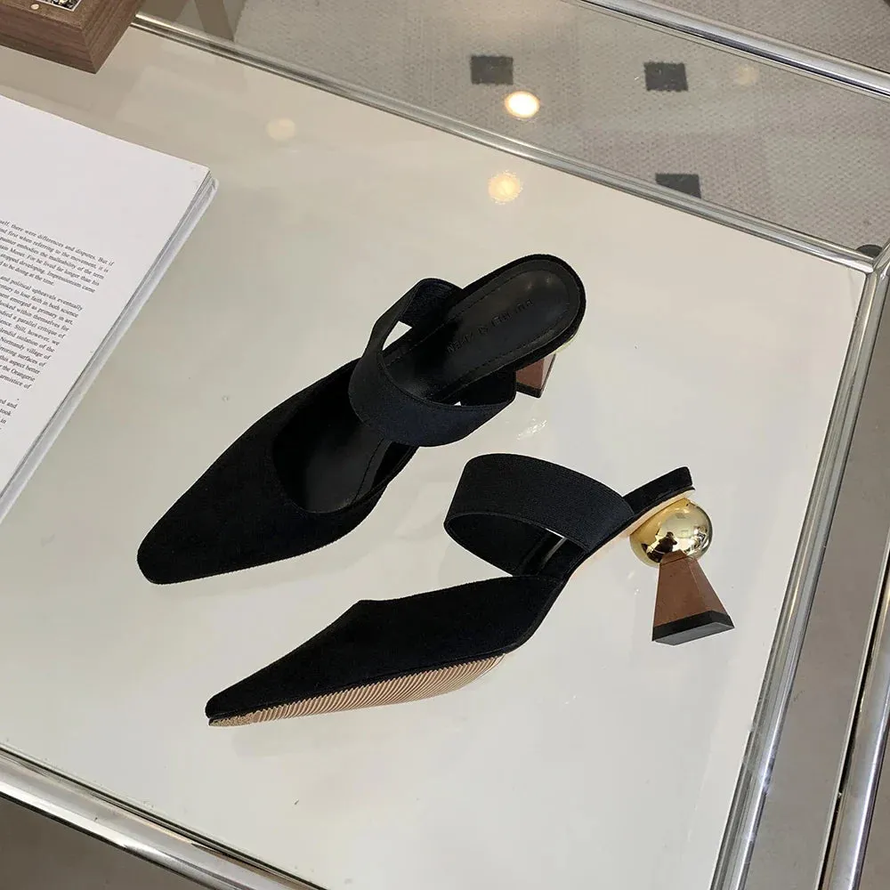 binfenxie  - Round Toe Women Loafers Slides Slippers Black Beige Dress Shoes Sexy Party Pumps Slip On Summer Outside Mules High Heels 35-39