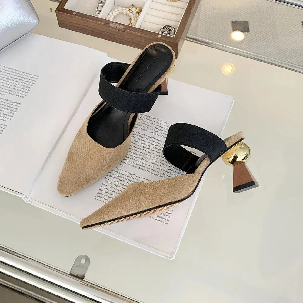 binfenxie  - Round Toe Women Loafers Slides Slippers Black Beige Dress Shoes Sexy Party Pumps Slip On Summer Outside Mules High Heels 35-39
