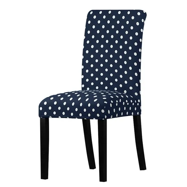 Blue Polka Dot Printed Stretchable Chair Protector Cover