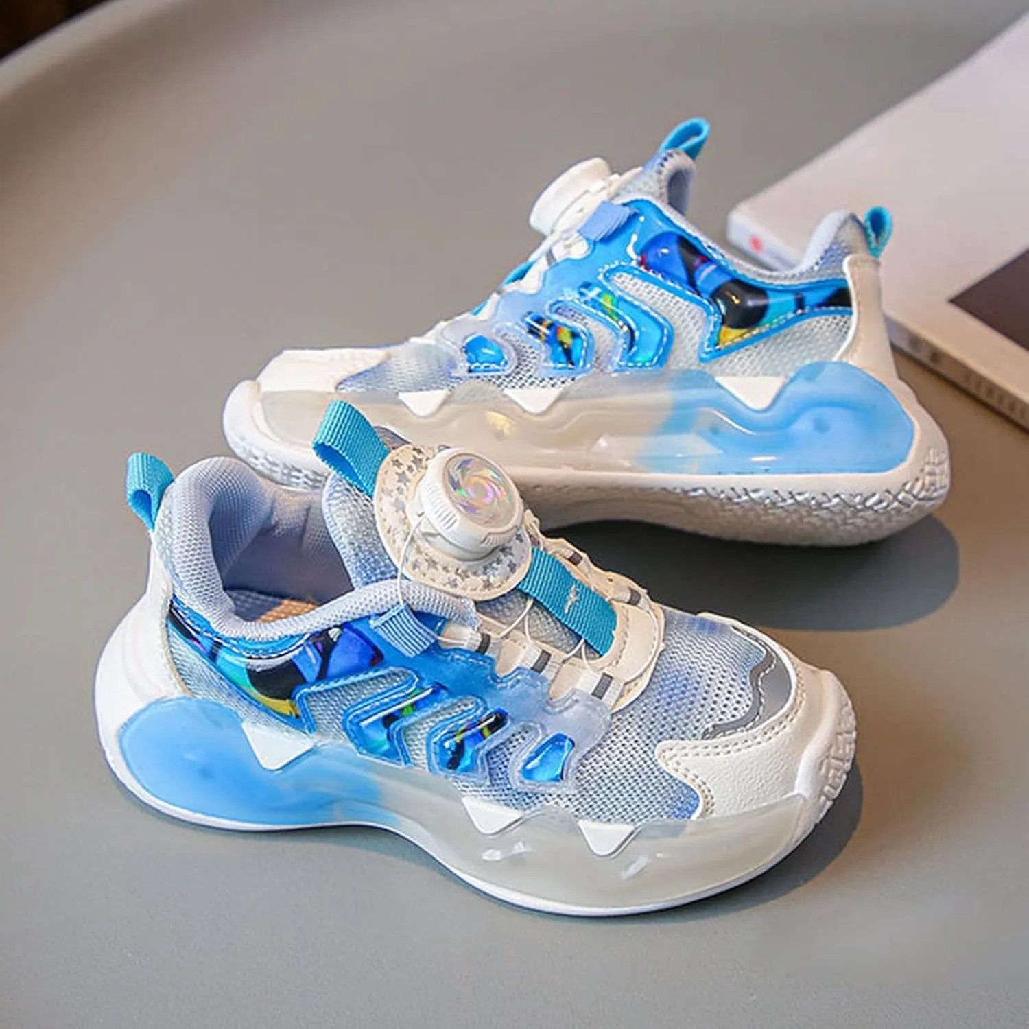 Boys Girls Dazzling Mesh Sneakers, Colorful Lace-up Kids Lightweight Soft Sport Shoes for School Running Athletic