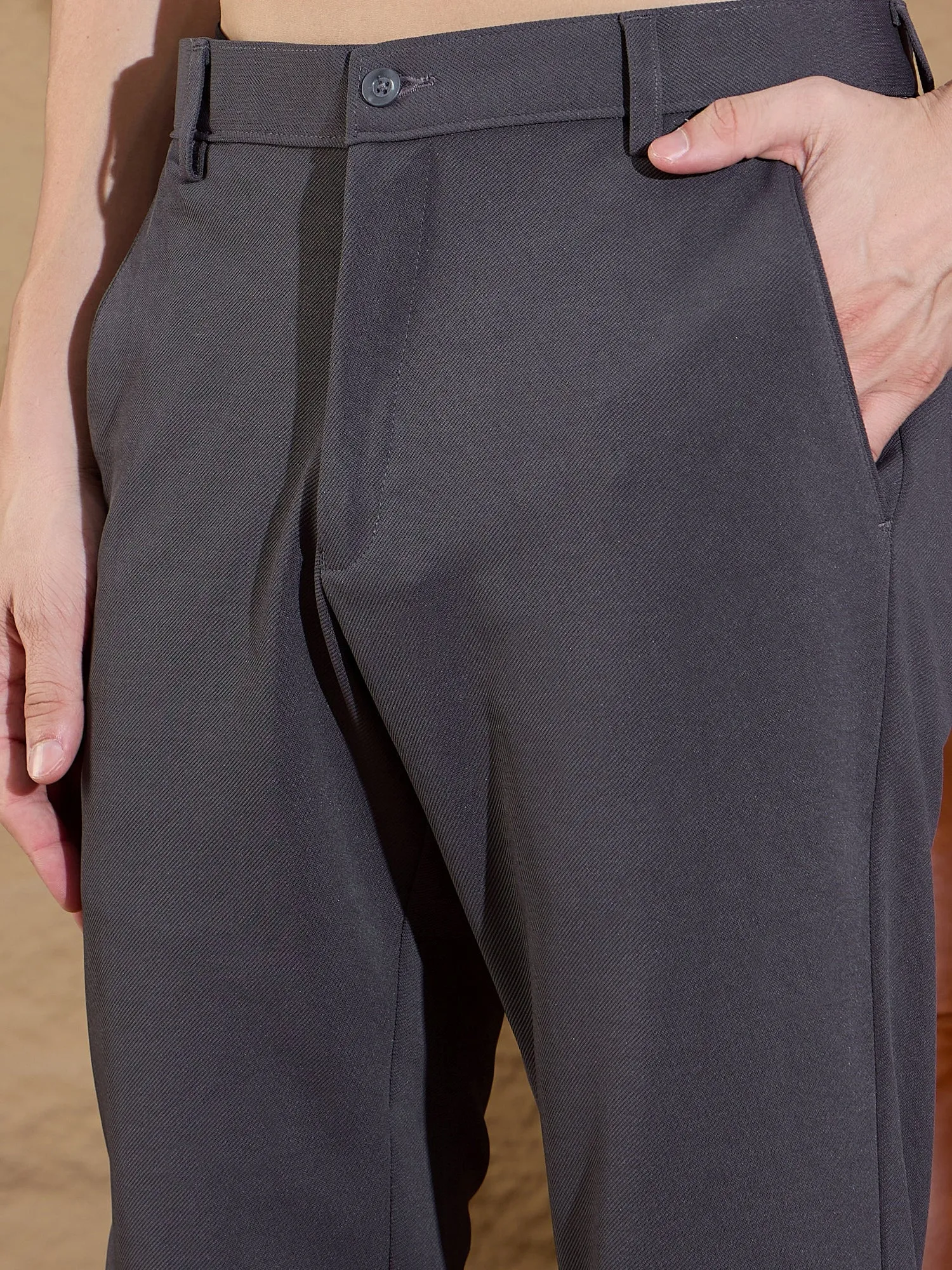 Charcoal Grey: Textured Stretchable Chinos