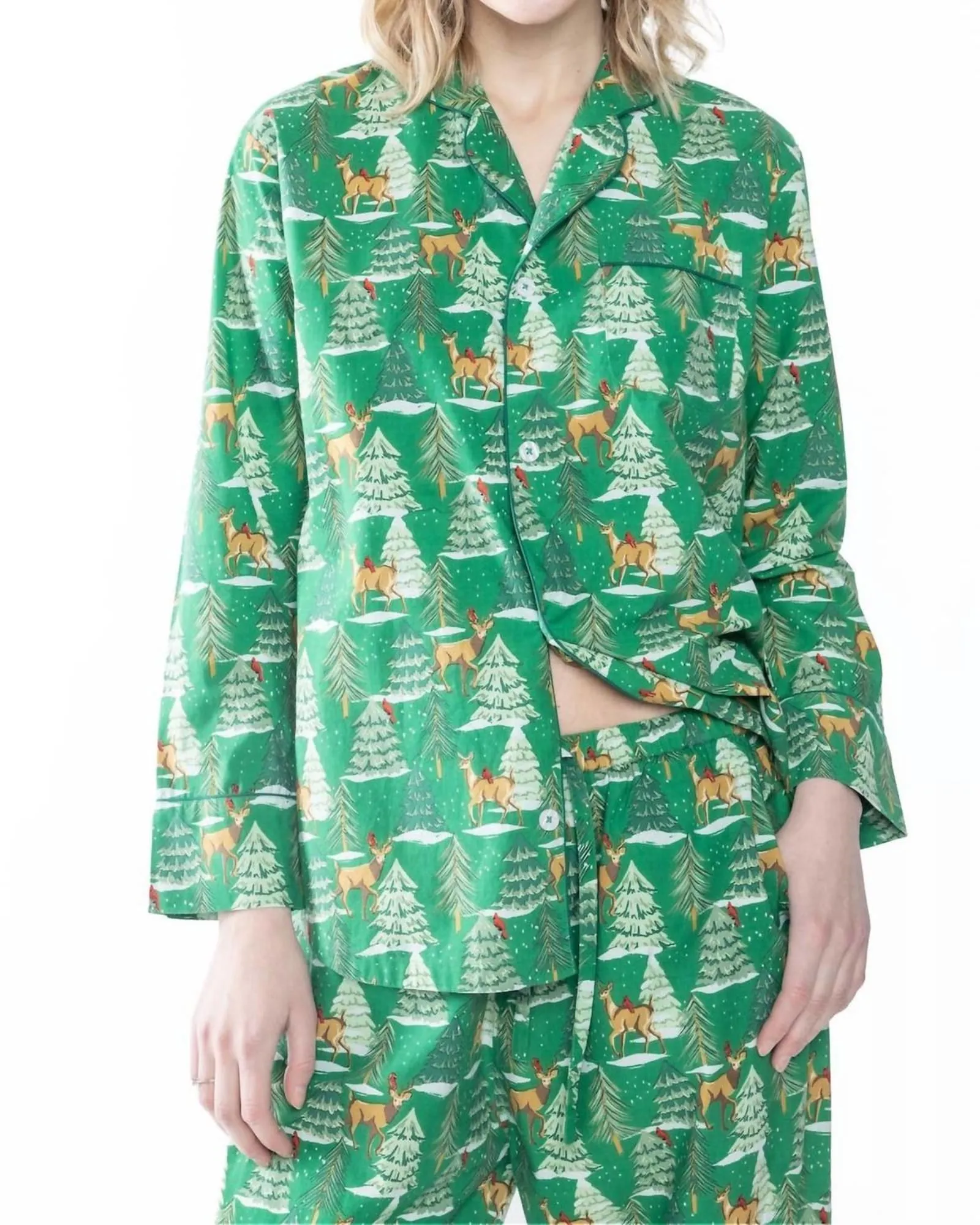 Deer Jamas Long Sleeve Pajama Set in Green | Green
