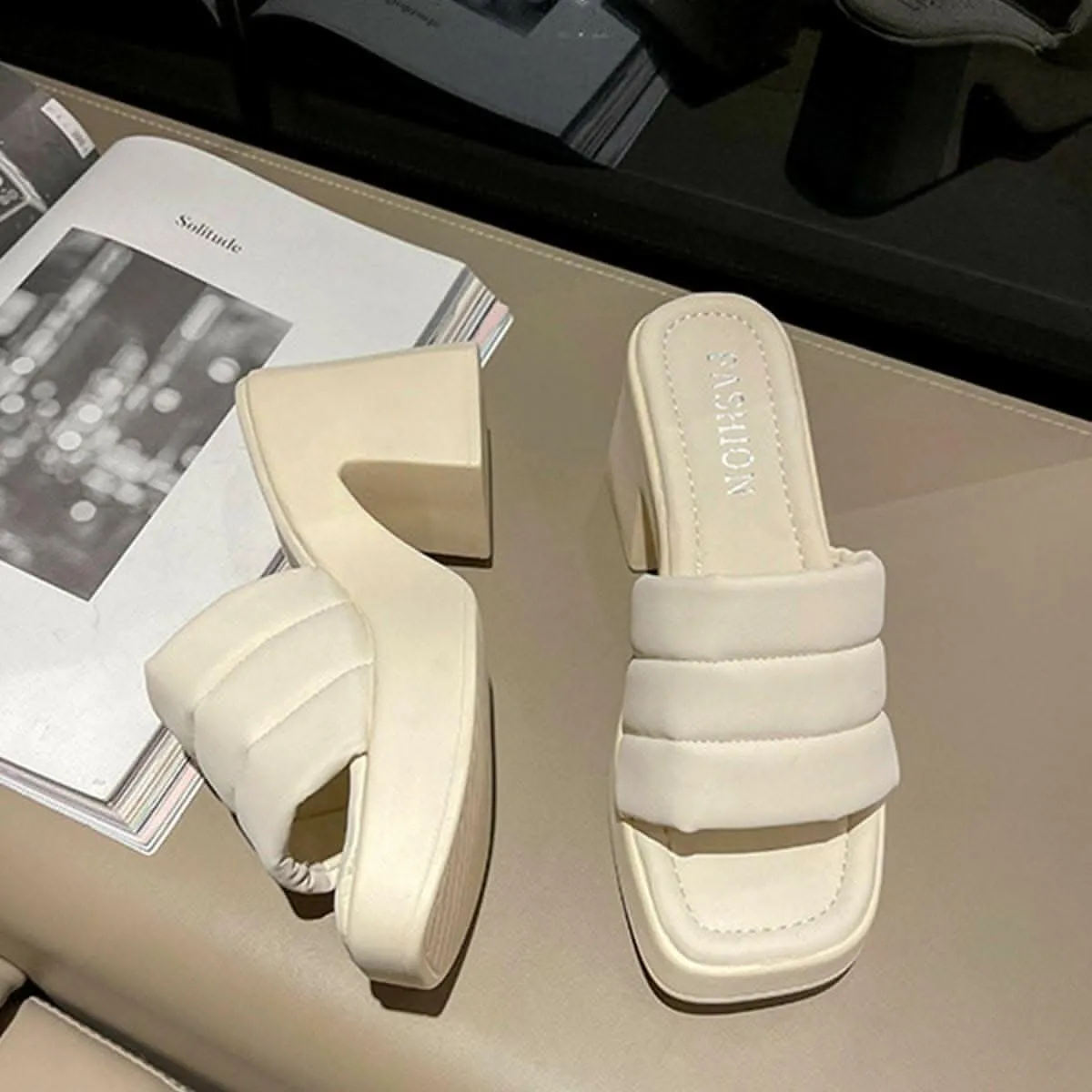 Elevated block heel sandals