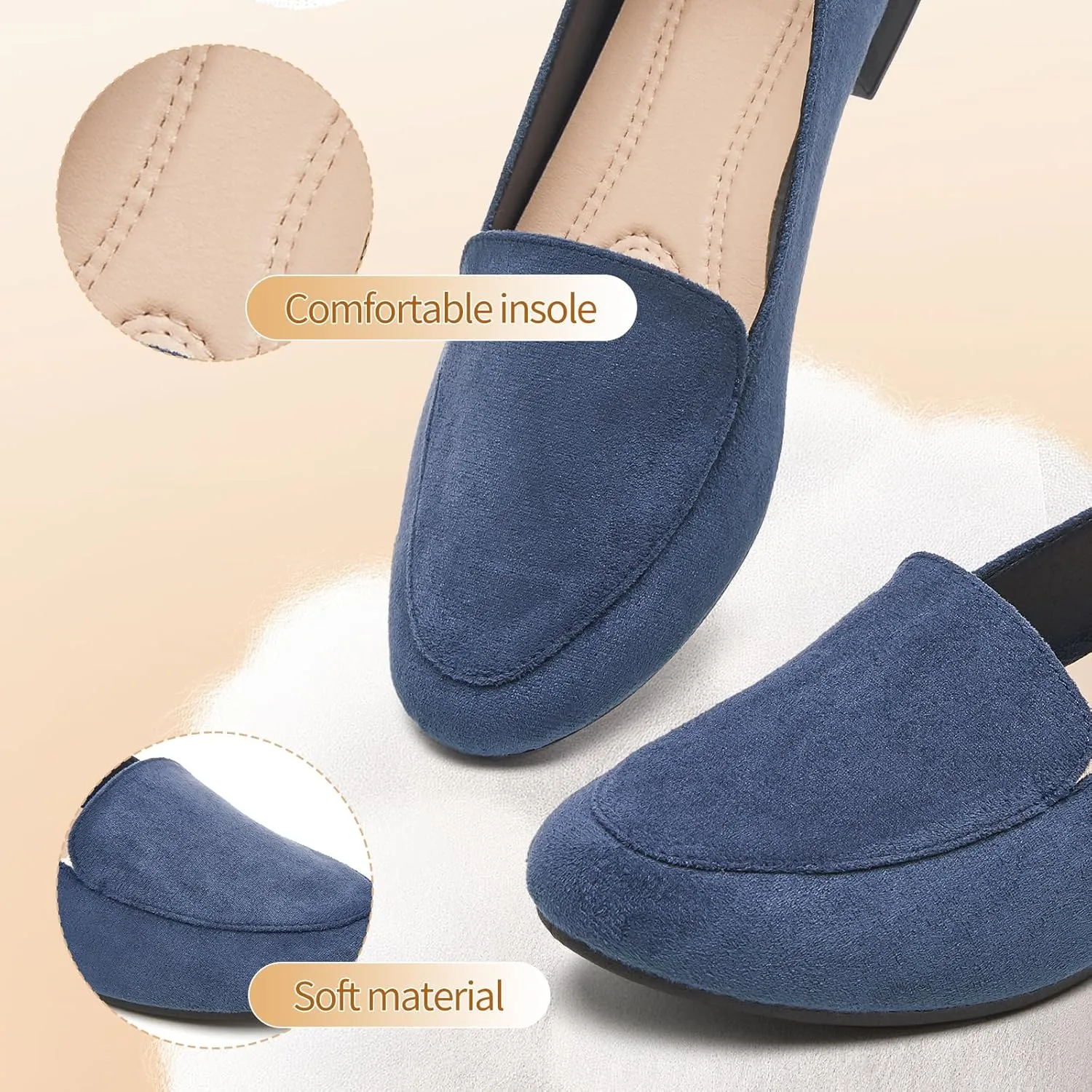 FINIWOR Womens Black Chunky Low Heel Pumps Suede Dress Flats Shoes Comfortable Work Loafers Business Office Shoes