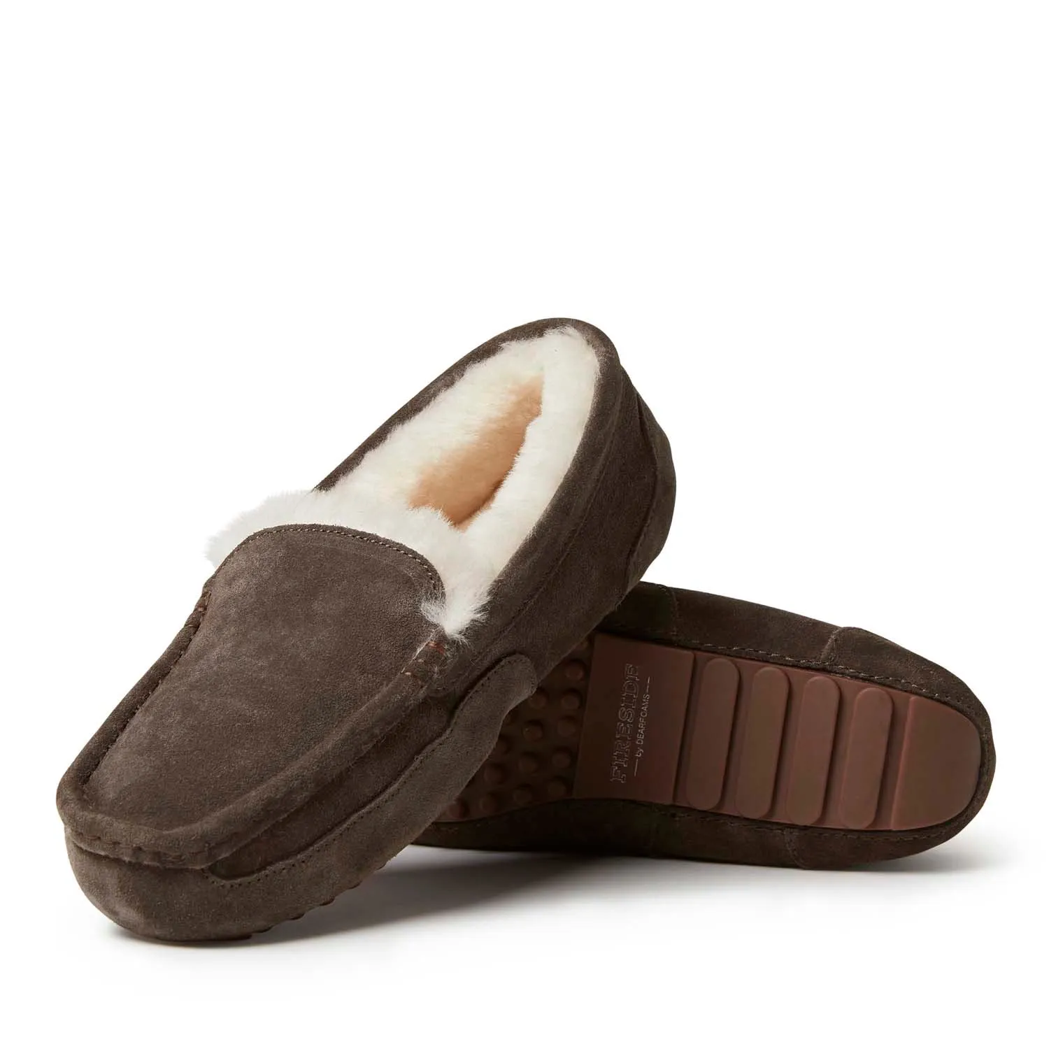 Fireside By Dearfoams Men's Melbourne Genuine Shearling Moccasin Slipper