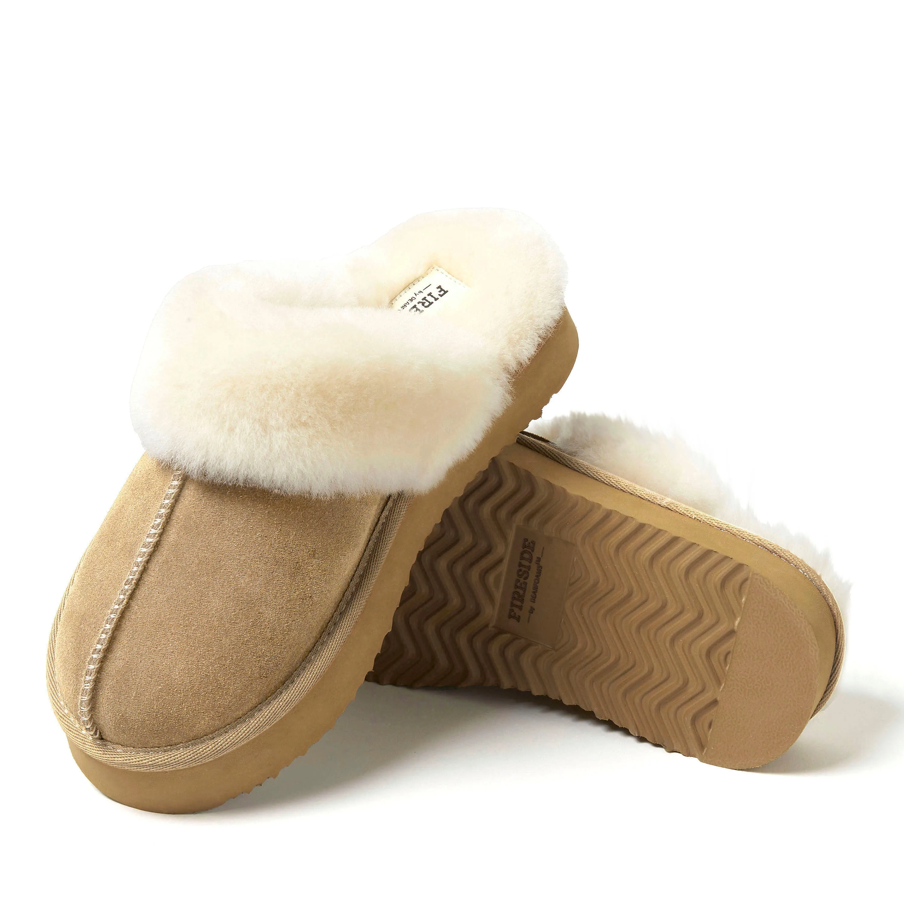 Fireside by Dearfoams Women's Melton Genuine Shearling Platform Scuff Slipper