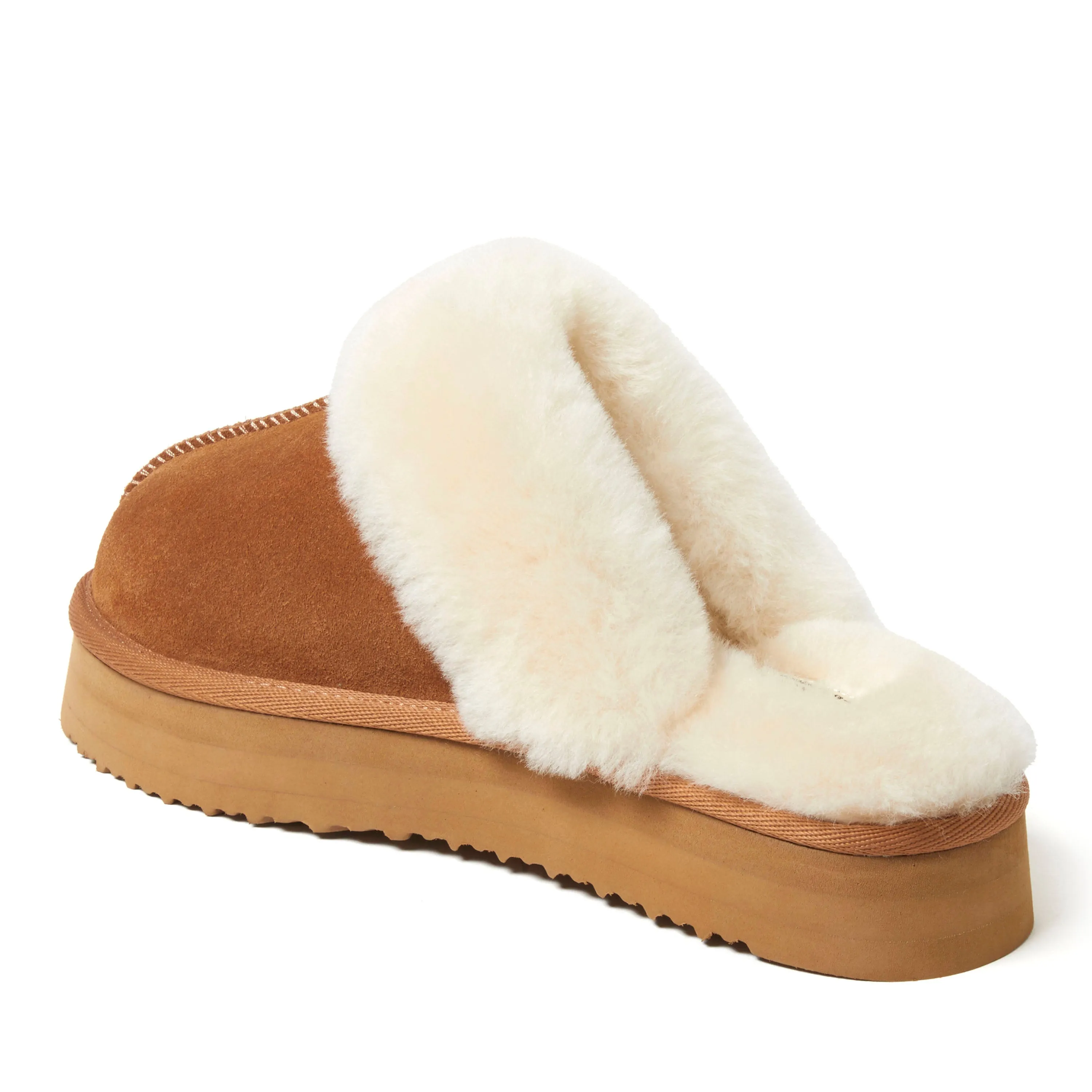 Fireside by Dearfoams Women's Melton Genuine Shearling Platform Scuff Slipper