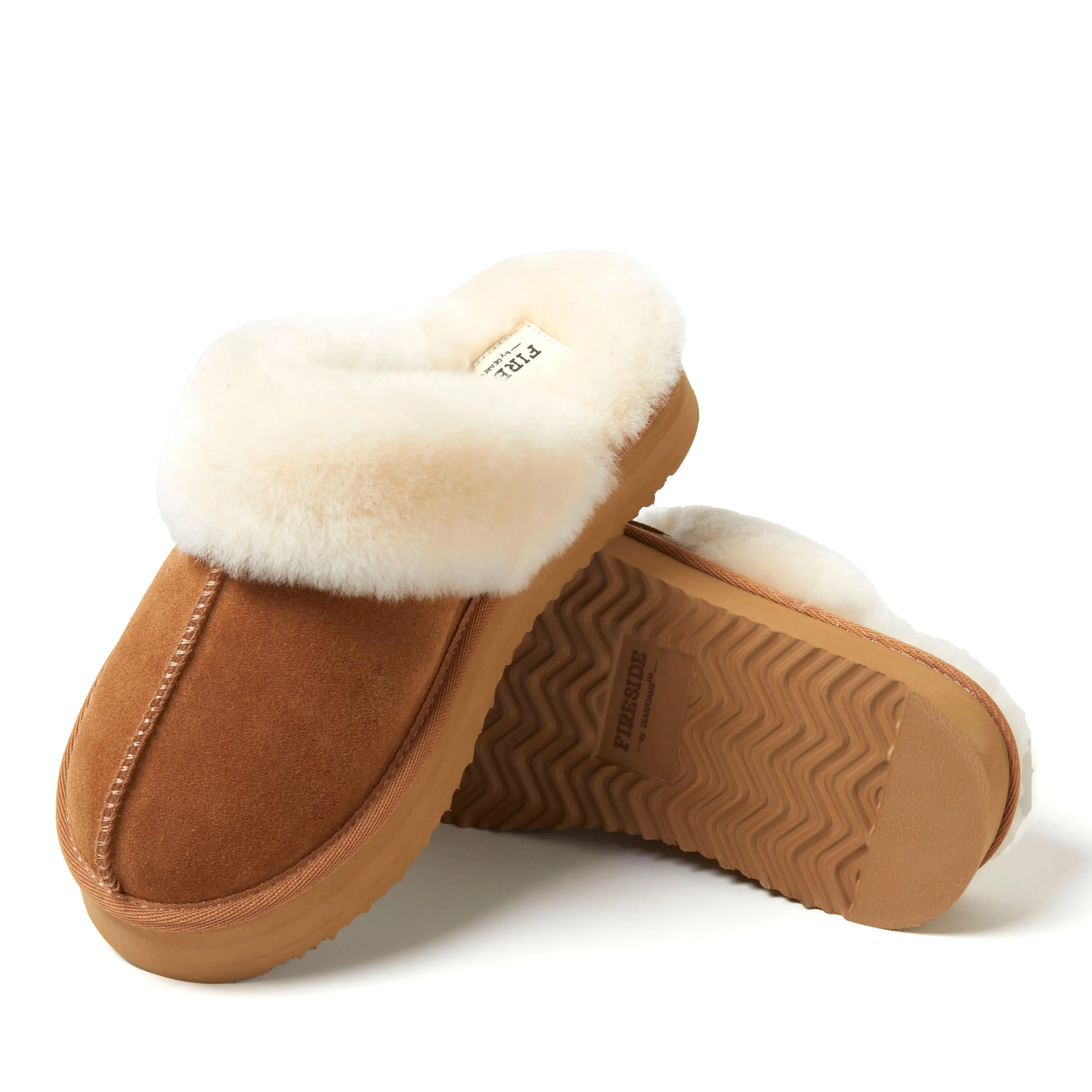 Fireside by Dearfoams Women's Melton Genuine Shearling Platform Scuff Slipper