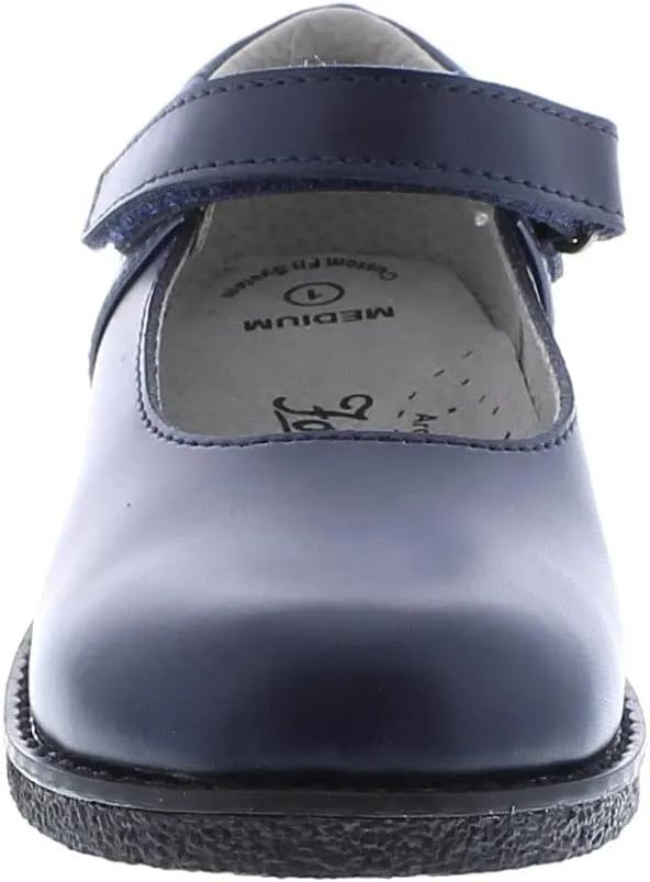 FOOTMATES Cindy BTS Single-Strap Leather Mary Jane Girls Flats Dress Shoes with Wide Toe Box, Slip-Resistant Non-Marking Outsoles - for Little Kids and Big Kids, Ages 4-12