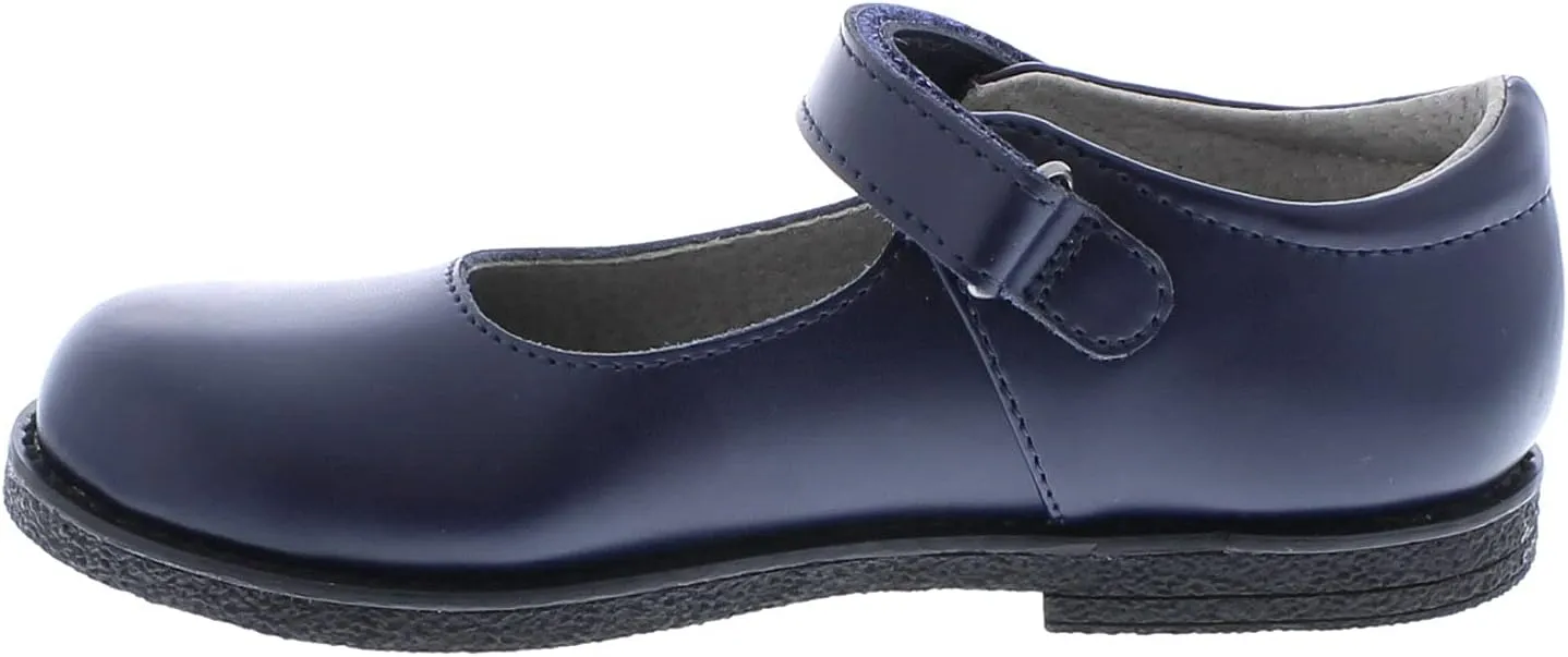FOOTMATES Cindy BTS Single-Strap Leather Mary Jane Girls Flats Dress Shoes with Wide Toe Box, Slip-Resistant Non-Marking Outsoles - for Little Kids and Big Kids, Ages 4-12