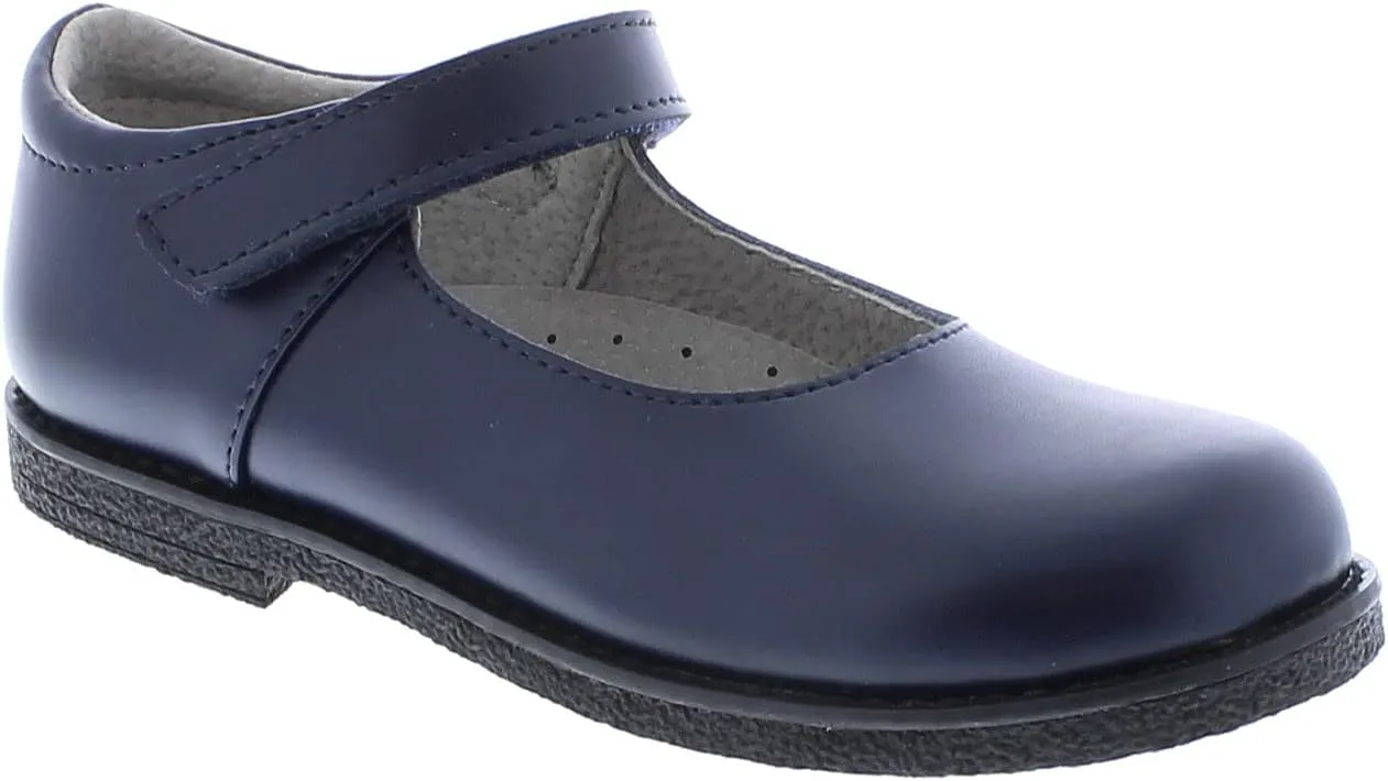 FOOTMATES Cindy BTS Single-Strap Leather Mary Jane Girls Flats Dress Shoes with Wide Toe Box, Slip-Resistant Non-Marking Outsoles - for Little Kids and Big Kids, Ages 4-12