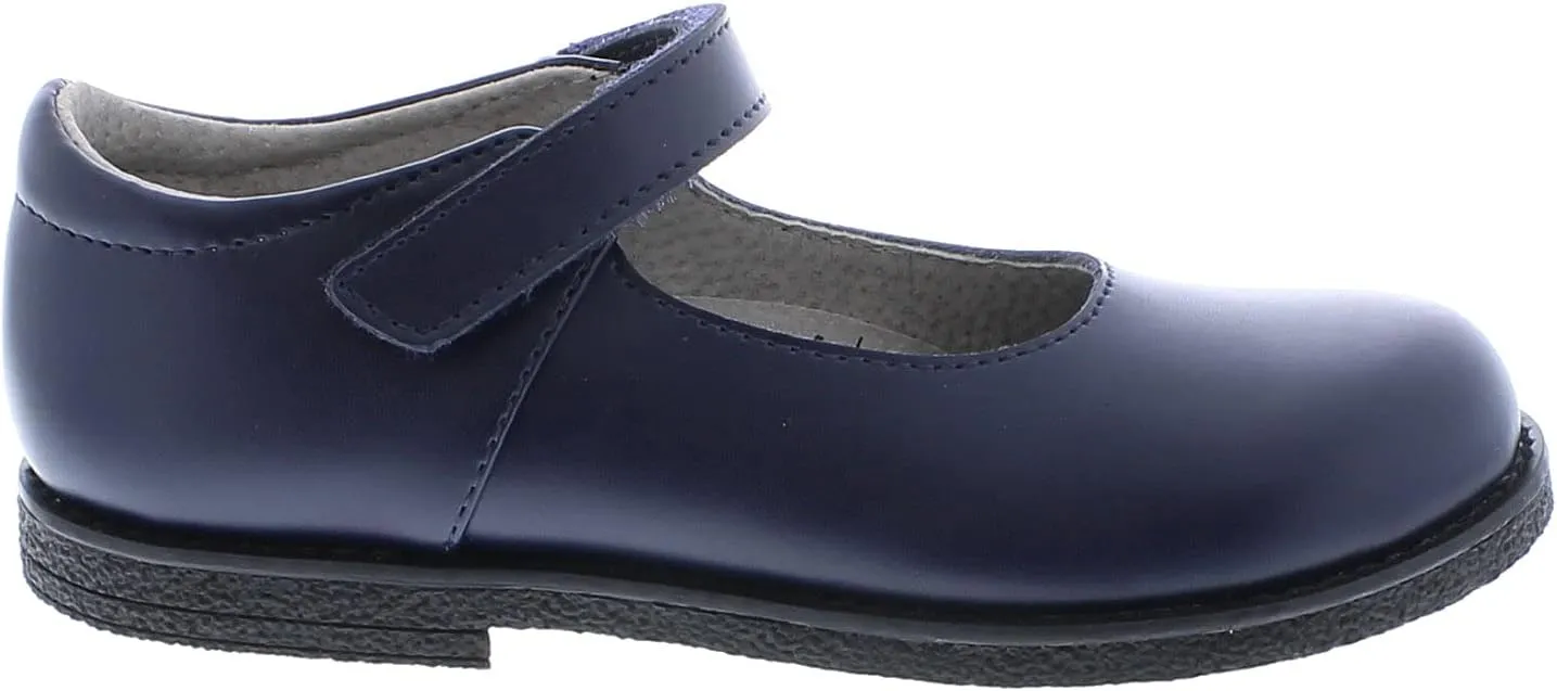 FOOTMATES Cindy BTS Single-Strap Leather Mary Jane Girls Flats Dress Shoes with Wide Toe Box, Slip-Resistant Non-Marking Outsoles - for Little Kids and Big Kids, Ages 4-12