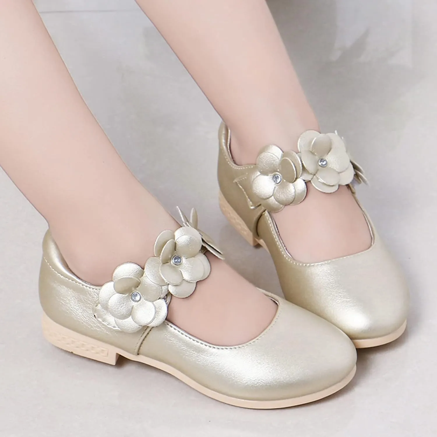 Girls Ballerina Flat Mary Jane Front Flower Dress Shoes for Wedding, Party, Walking(Toddler/Little Girl) Baby Shoes
