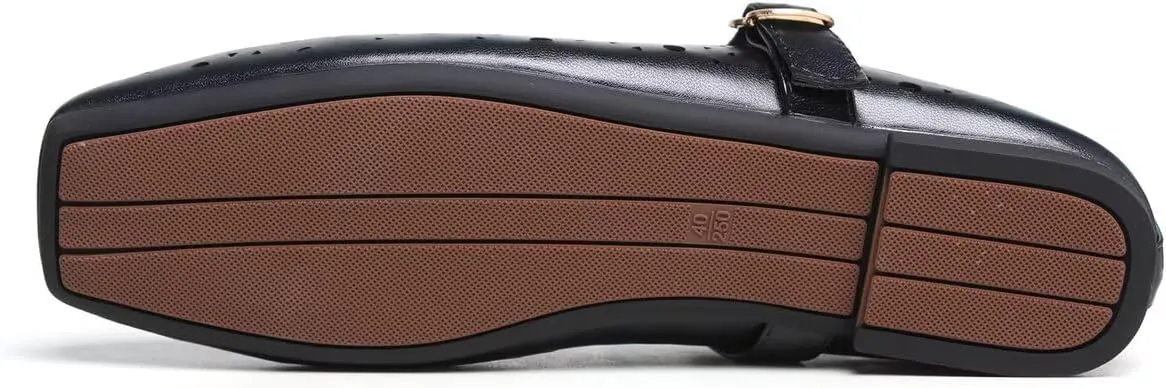 Hee grand Summer Hollow Out Ballet Flats for Women Fashion Square Toe Buckle Strap Mary Jane Flats Breathable Walking Shoes Soft Leather Dress Shoes