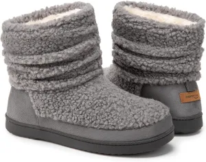 HomeTop Women's Bootie Slippers Fuzzy Warm Memory Foam Indoor House Shoes with Non-slip Rubber Soles