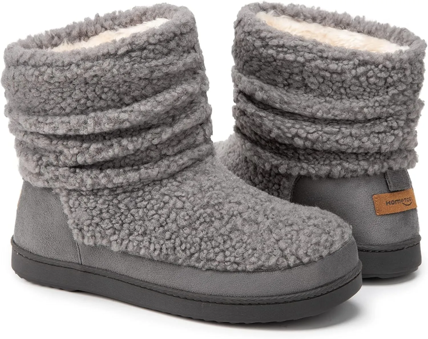 HomeTop Women's Bootie Slippers Fuzzy Warm Memory Foam Indoor House Shoes with Non-slip Rubber Soles