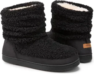HomeTop Women's Bootie Slippers Fuzzy Warm Memory Foam Indoor House Shoes with Non-slip Rubber Soles