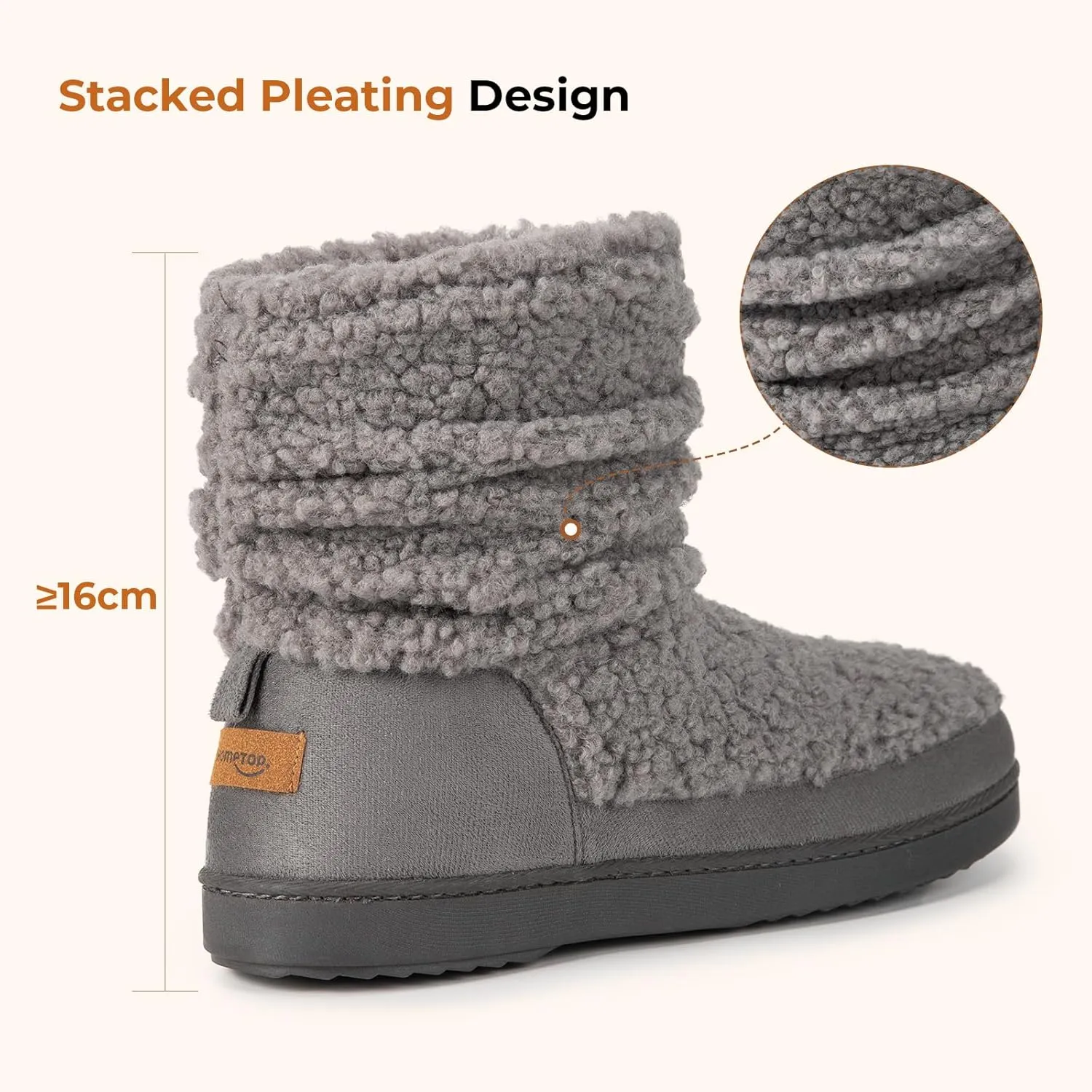 HomeTop Women's Bootie Slippers Fuzzy Warm Memory Foam Indoor House Shoes with Non-slip Rubber Soles