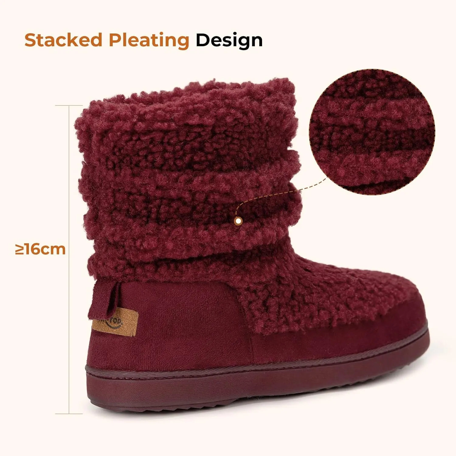HomeTop Women's Bootie Slippers Fuzzy Warm Memory Foam Indoor House Shoes with Non-slip Rubber Soles
