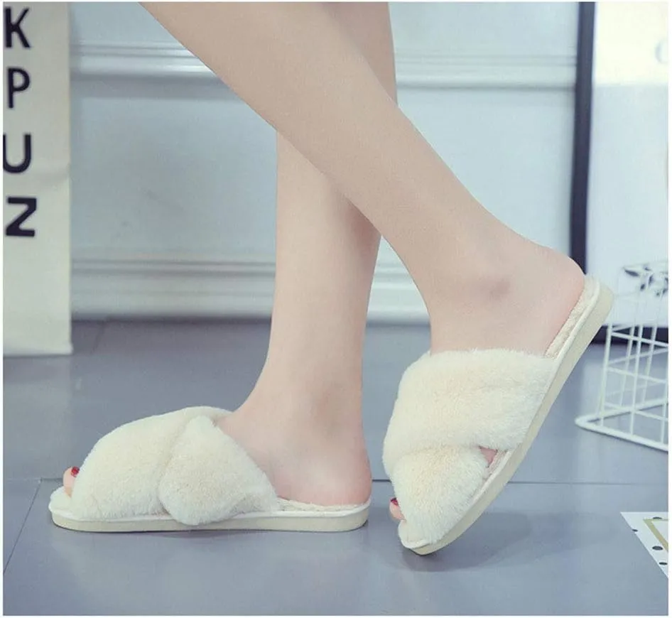 HUMIWA Womens Faux Fur Slippers Warm Fussy Flip Flop House Slippers Open Toe Home Slippers for Girls Men