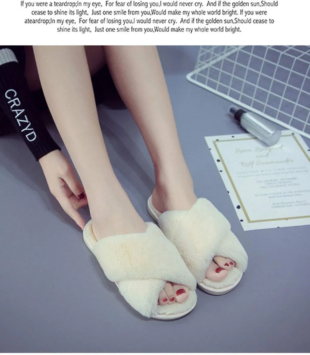 HUMIWA Womens Faux Fur Slippers Warm Fussy Flip Flop House Slippers Open Toe Home Slippers for Girls Men