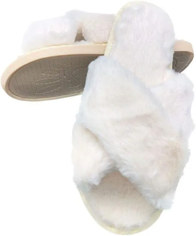 HUMIWA Womens Faux Fur Slippers Warm Fussy Flip Flop House Slippers Open Toe Home Slippers for Girls Men