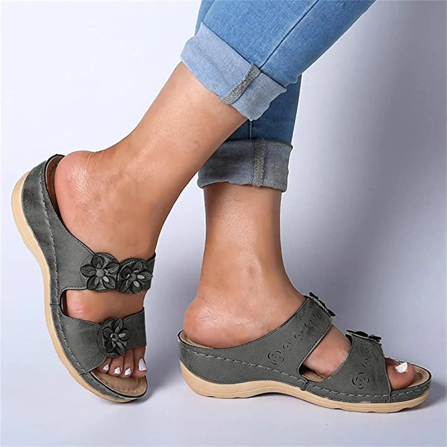 Ladmiple Orthopedic Sandals for Women Arch Support Open Toe Flip Flops Anti-Slip Platform Orthotic Sandal Walking Shoes