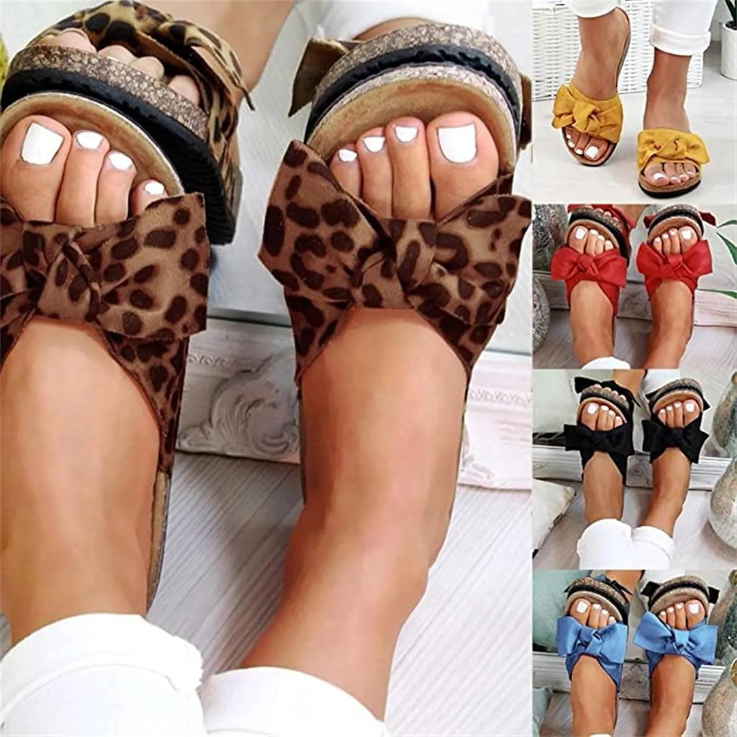 Ladmiple Sandals for Women Dressy Summer,Women's Cute Bow Knot Beach Flip Flops Flats Comfy Casual Platform Shoes Sandal