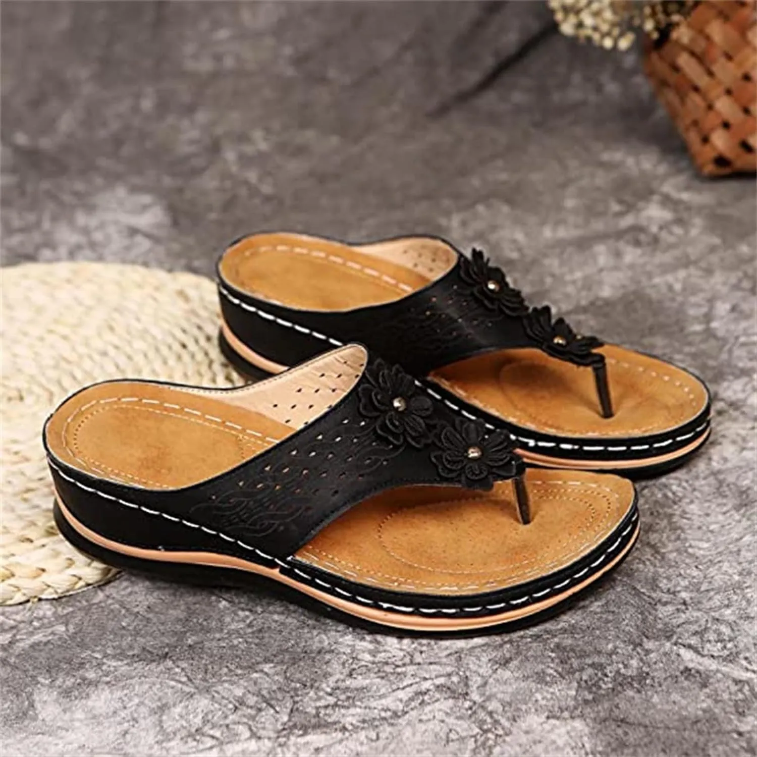 Ladmiple Womens Casual Dressy Fashion Orthopedic Platform Flip Flops Arch Support Roman Clip Toe Walking Slipper Shoes