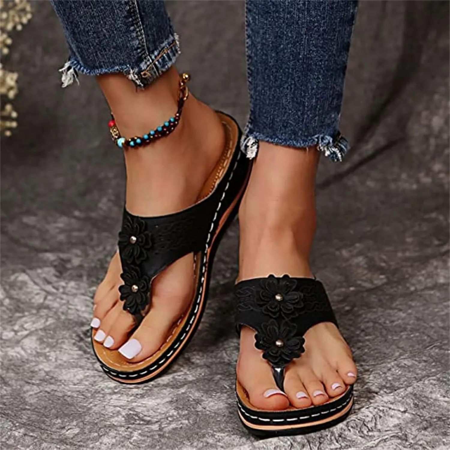 Ladmiple Womens Casual Dressy Fashion Orthopedic Platform Flip Flops Arch Support Roman Clip Toe Walking Slipper Shoes