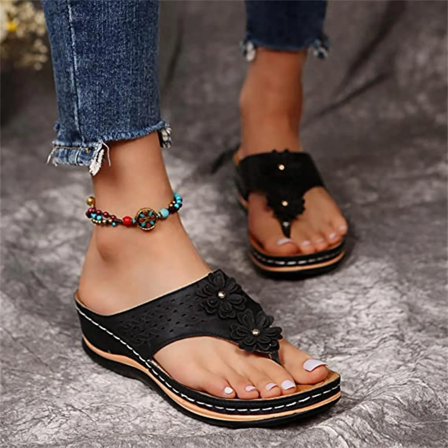 Ladmiple Womens Casual Dressy Fashion Orthopedic Platform Flip Flops Arch Support Roman Clip Toe Walking Slipper Shoes