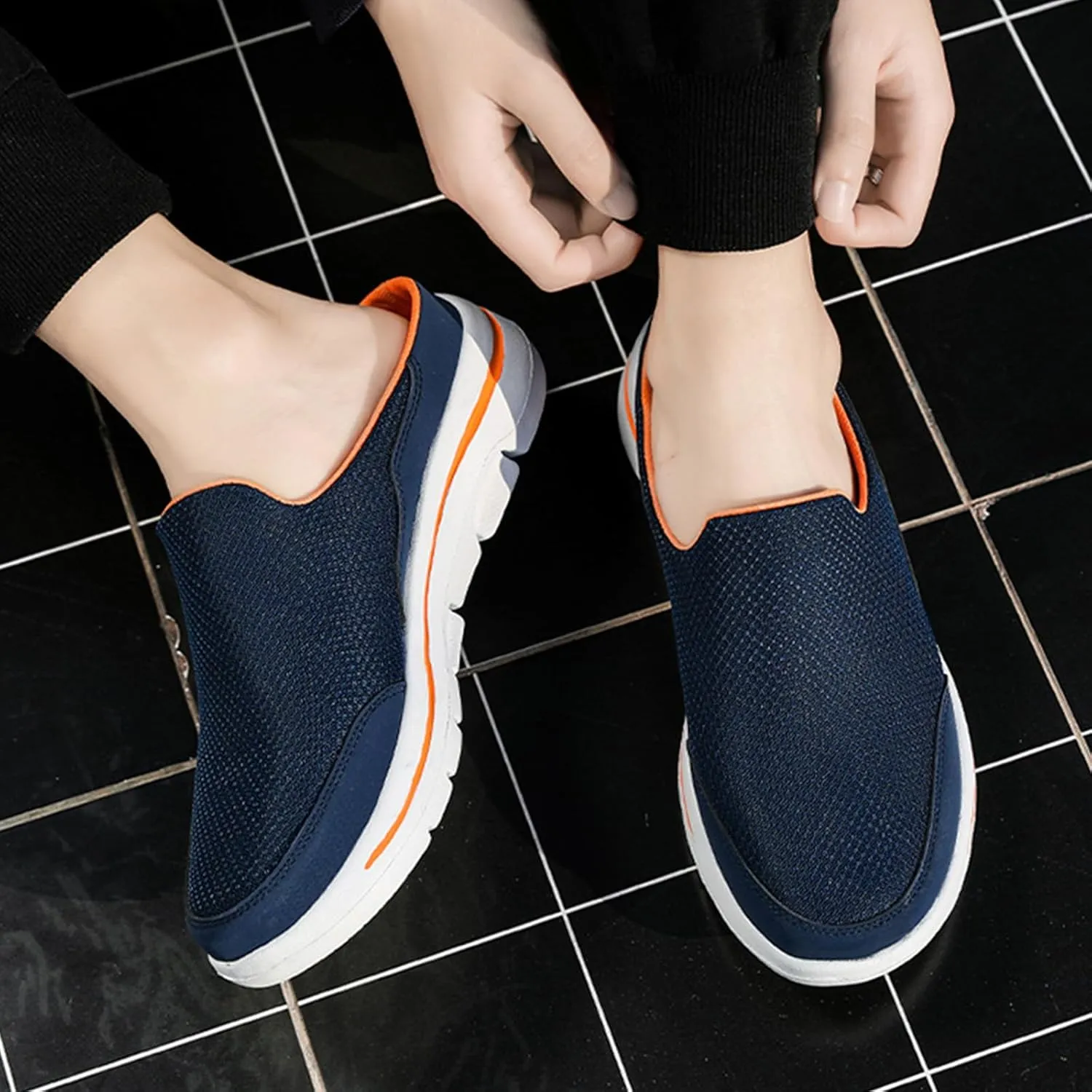 Mules for Women Men Light Slip On Open Back Shoes Comfort Walking Shoes, Knitted Mesh Breathable Slippers Closed Toe Slides Casual Comfortable Outdoor Sports Wedge Mule