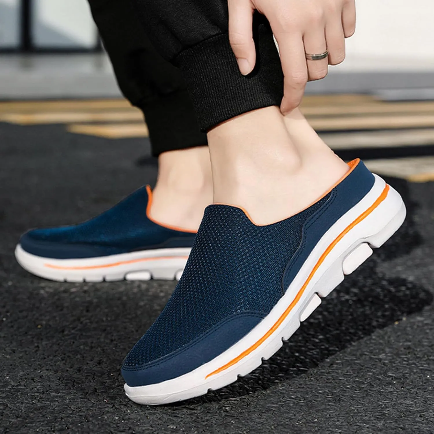 Mules for Women Men Light Slip On Open Back Shoes Comfort Walking Shoes, Knitted Mesh Breathable Slippers Closed Toe Slides Casual Comfortable Outdoor Sports Wedge Mule