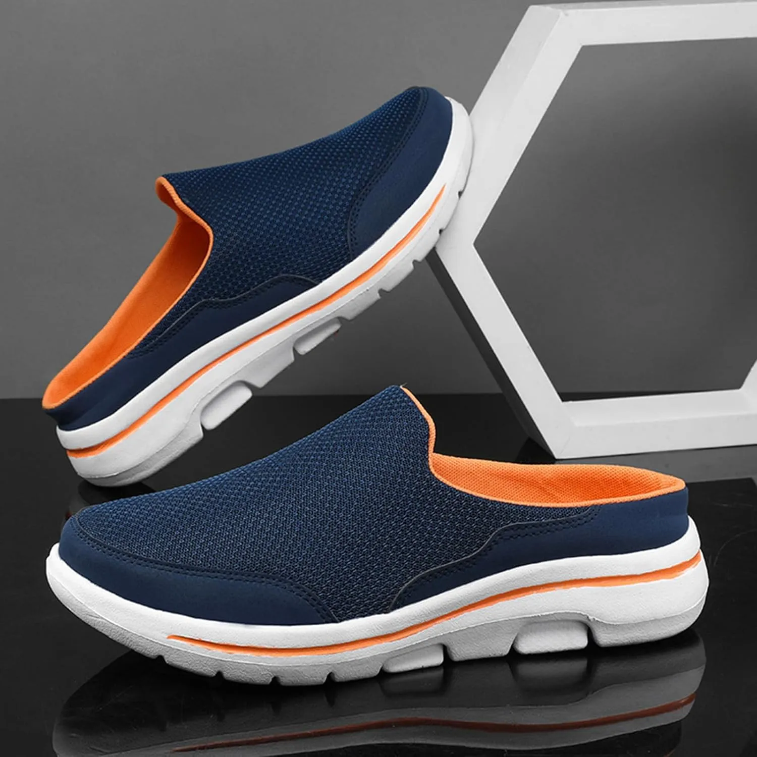 Mules for Women Men Light Slip On Open Back Shoes Comfort Walking Shoes, Knitted Mesh Breathable Slippers Closed Toe Slides Casual Comfortable Outdoor Sports Wedge Mule