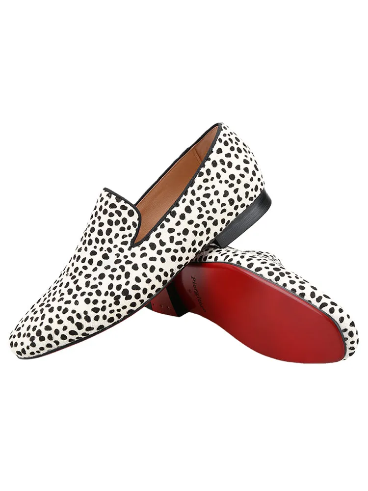 New black and white spotted pattern horse fur one-piece men's loafers European and American style gentleman's formal shoes slip-on trendy shoes