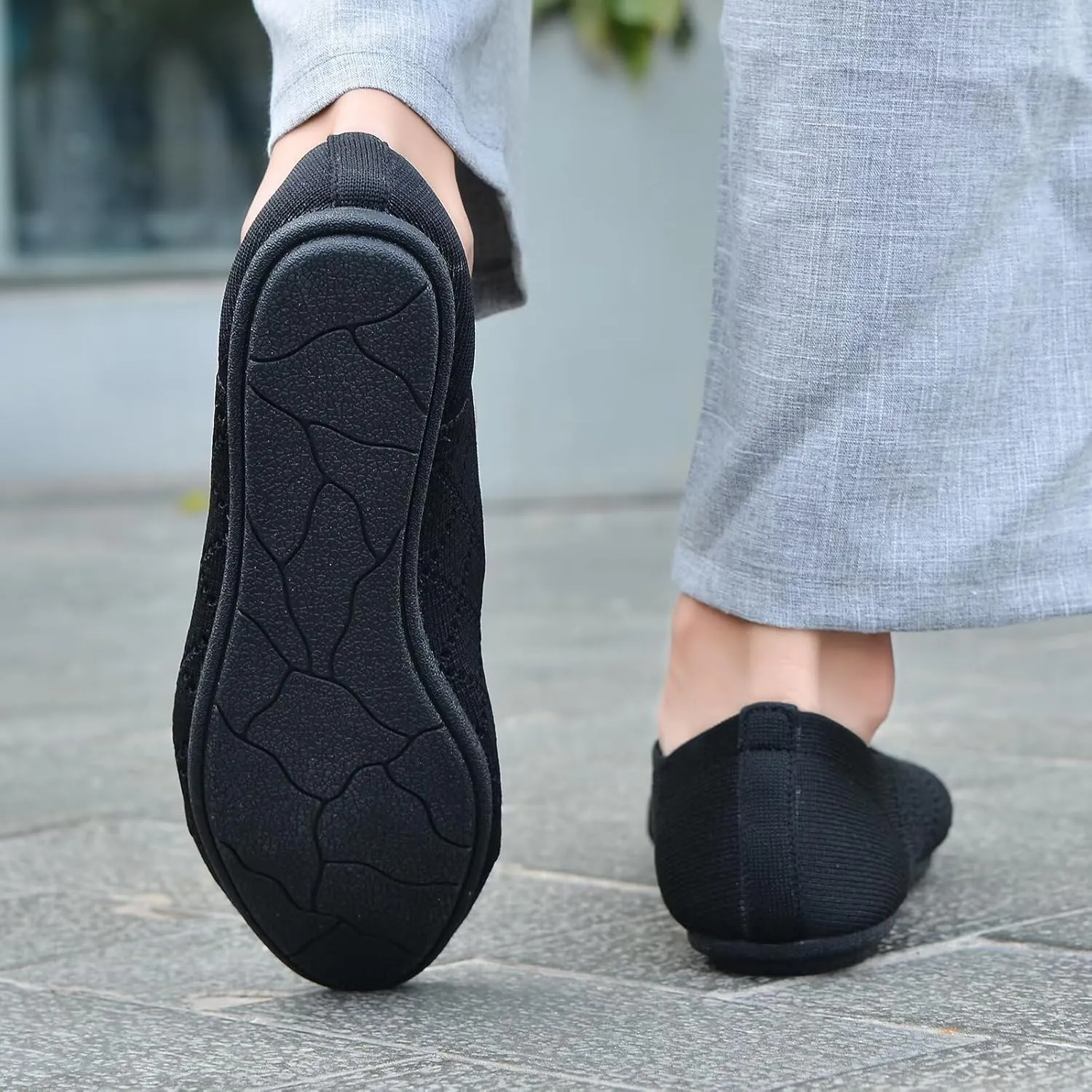 poemlady Womens Ballet Flat Shoes Dress Shoes Knit Round Toe Slip On Ballerina Walking Flats Shoes for Woman Low Wedge Casual