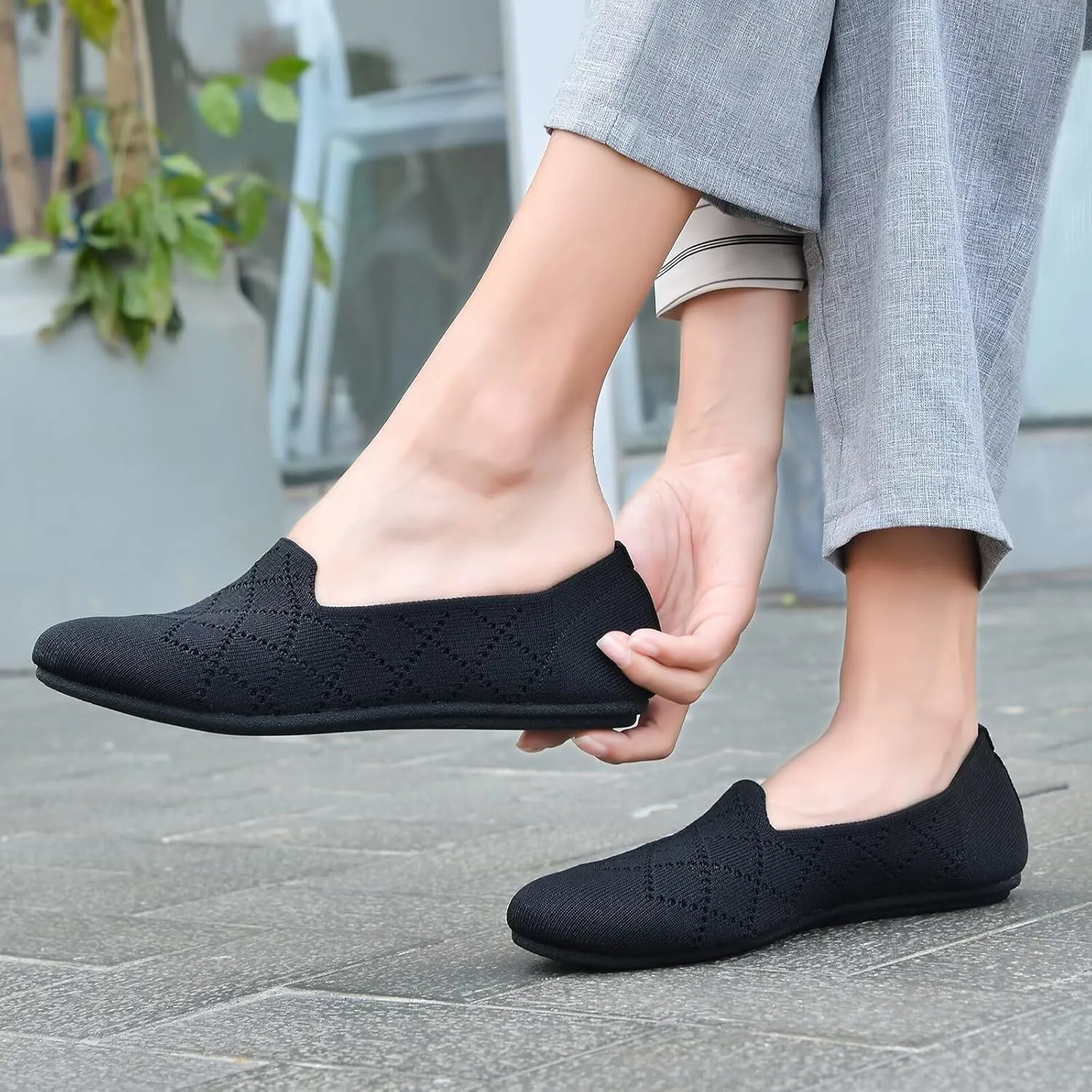 poemlady Womens Ballet Flat Shoes Dress Shoes Knit Round Toe Slip On Ballerina Walking Flats Shoes for Woman Low Wedge Casual