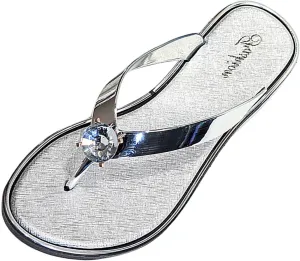 Sandwiched Herringbone Women's Slippers with Rhinestone Beach Shoes Flat Furry House Slippers for Women Closed Toe