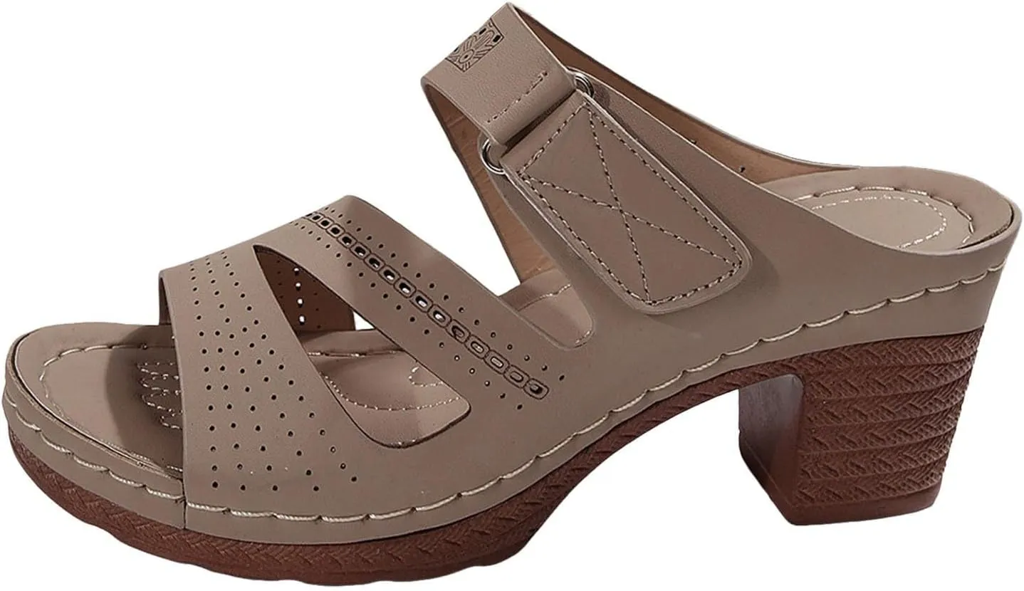 Summer Sandals for Women Ankle Strap Chunky High Heel Bow Fish Mouth Breathable Backless Slingback Dress Shoes Gladiator Strappy Lace Up Hollow Out Heels Comfortable Booties Open Toe Sandal