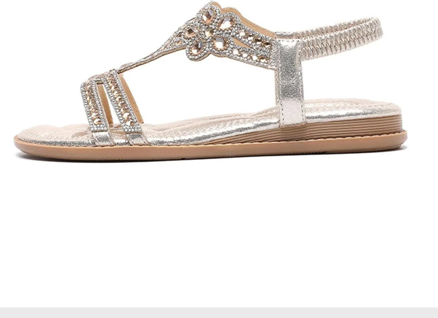 Thong Sandals for Women Rhinestones Elastic T Strap Flip Flops Flats Ladies Boho Summer Low Heel Casual Flat Shoes Bohemian 2025 Rhinestone T-Strap Wedding Dressy Comfortable Glitter Slides
