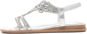 Thong Sandals for Women Rhinestones Elastic T Strap Flip Flops Flats Ladies Boho Summer Low Heel Casual Flat Shoes Bohemian 2025 Rhinestone T-Strap Wedding Dressy Comfortable Glitter Slides