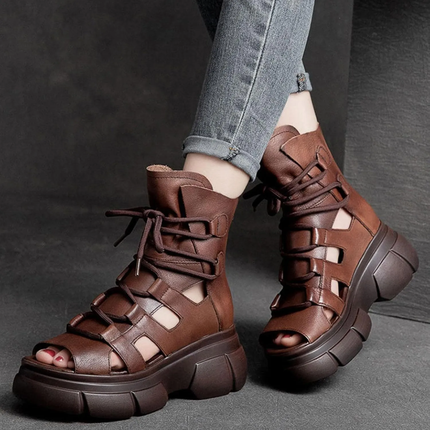 Wedge Sandal for Women Ankle Strap Flatform Arch Support Fish Mouth Toe Muffin Platform Shoes Chunky Cushion Slip on