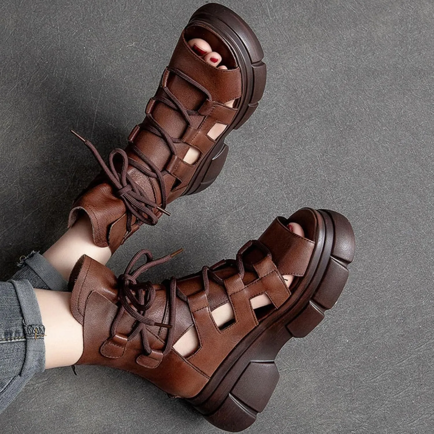 Wedge Sandal for Women Ankle Strap Flatform Arch Support Fish Mouth Toe Muffin Platform Shoes Chunky Cushion Slip on