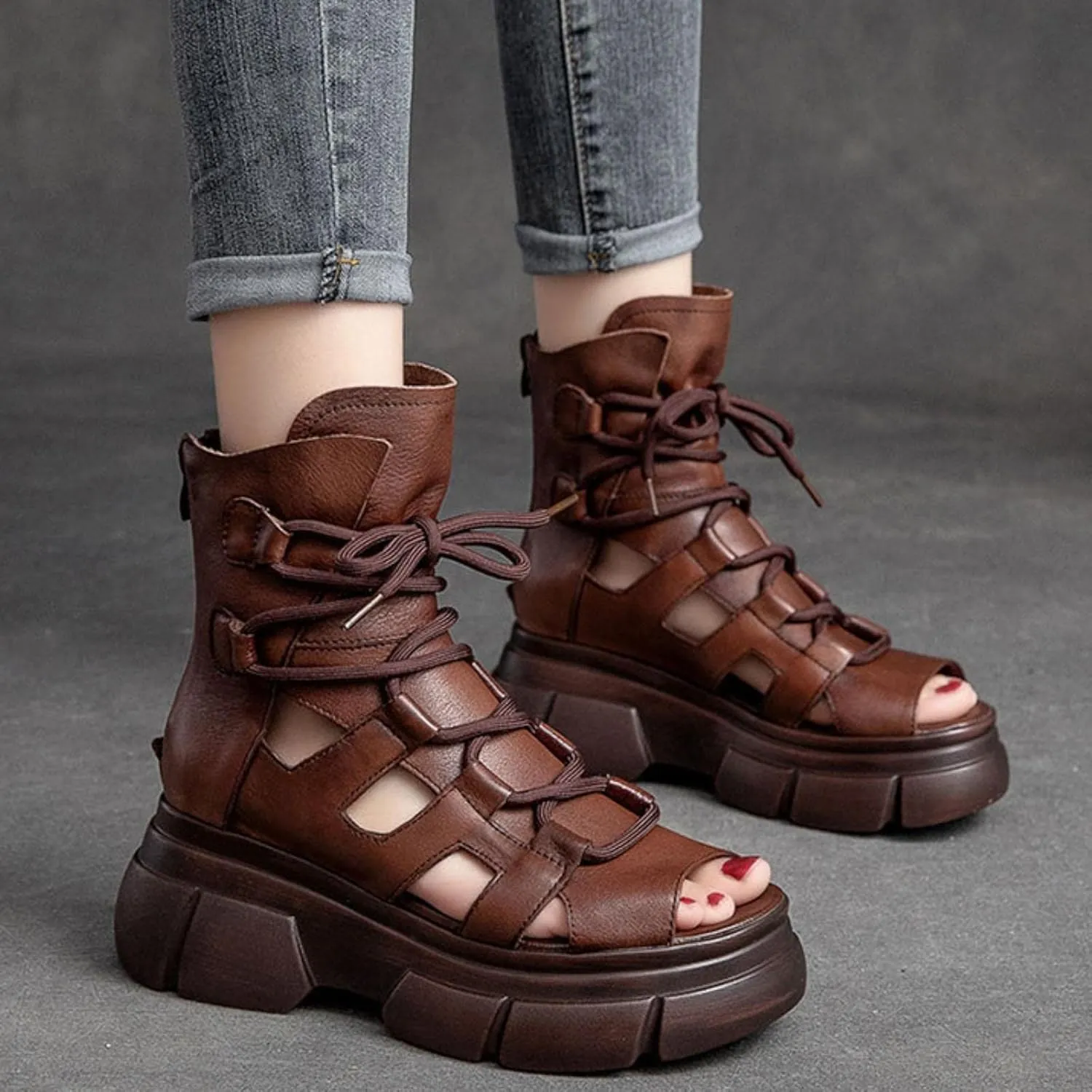 Wedge Sandal for Women Ankle Strap Flatform Arch Support Fish Mouth Toe Muffin Platform Shoes Chunky Cushion Slip on
